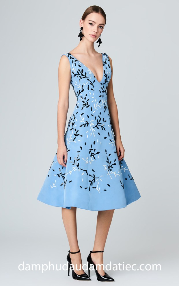 ao cuoi meera meera bridal dam da tiec Oscar VINE EMBROIDERED SILK-FAILLE COCKTAIL DRESS 5990 may ao cuoi dep sai gon