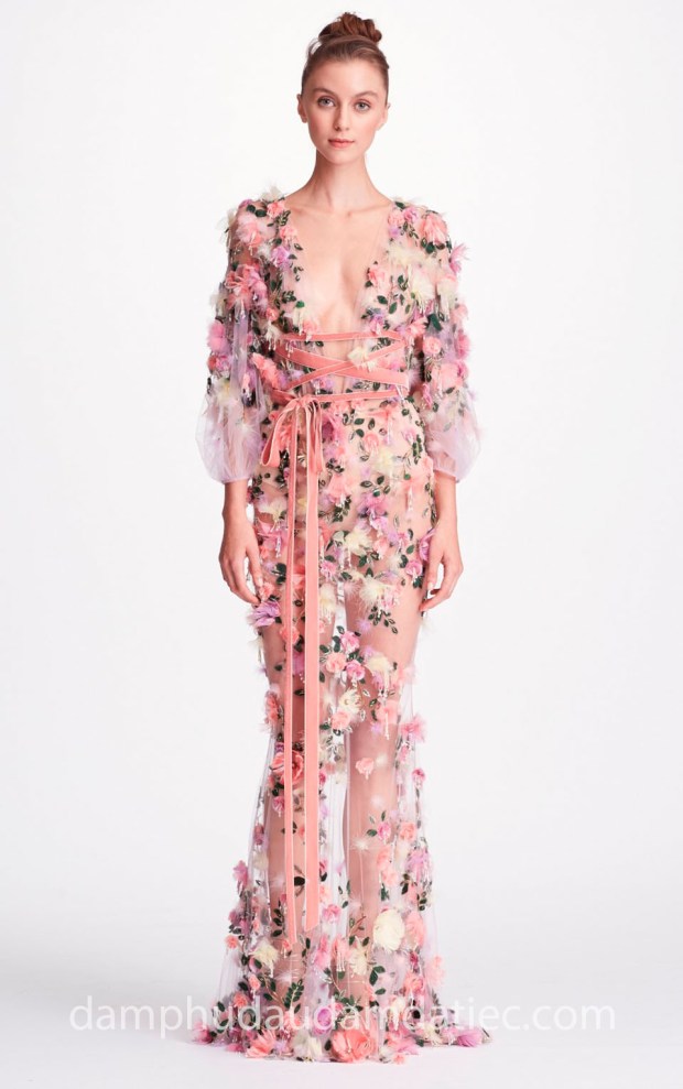 dam da tiec dam phu dau Marchesa SS18 Evening M21834 dam da hoi duoi ca may ao cuoi meera meera bridal