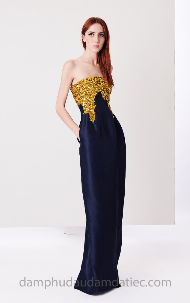 dam da tiec cup nguc Oscar de la Renta 2018 GOLD GOWN dia chi may dam da tiec tuyet dep sai gon tp hcm ao cuoi cao cap meera meera fashion concept