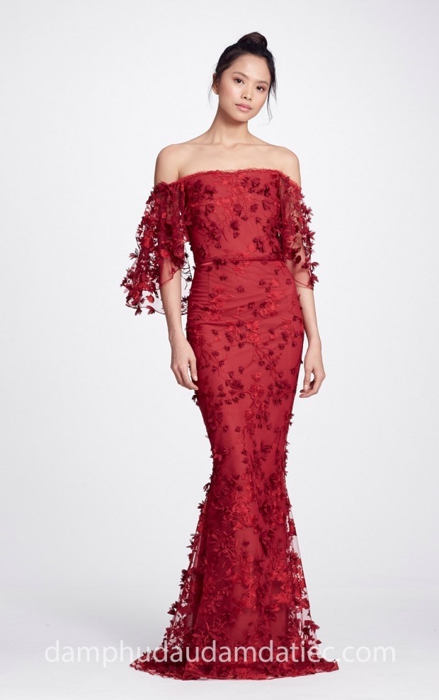 dam da tiec tre vai Marchesa Notte Fall 2018 _EMERALD_RED dia chi may dam da hoi dep sai gon ao cuoi cao cap meera meera fashion concept