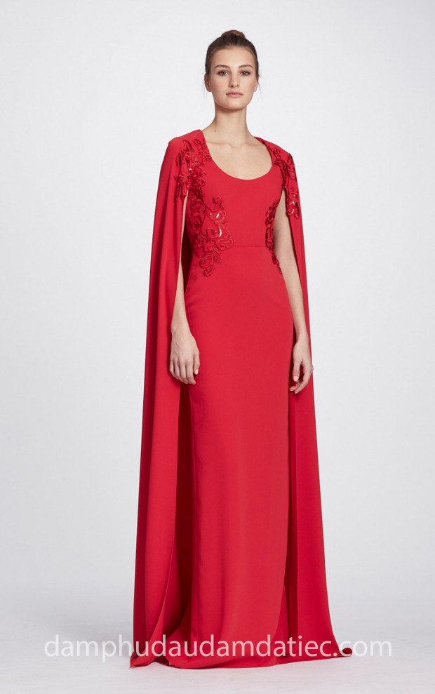 địa chỉ may đầm dạ hội đẹp tp hcm đầm cape hoàng gia Marchesa Notte Fall 2018 xưởng may áo cưới cao cấp meera meera fashion concept