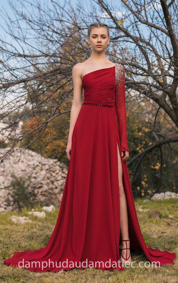 may đầm dạ hội tp hcm đầm dạ tiệc lệch vai xẻ tà Georges Hobeika Prefall 2018 địa chỉ may đầm tiệc đẹp sài gòn xưởng may váy cưới cao cấp meera meera fashion concept