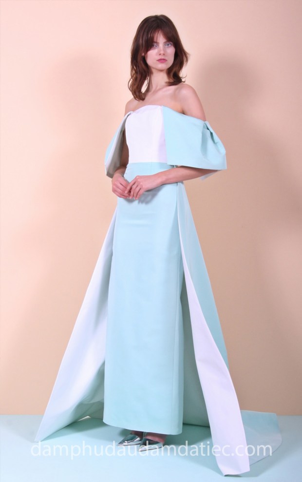 đầm dạ hội dạ tiệc đẹp tp hcm sài gòn áo cưới meera meera fashion concept đầm trễ vai satin Christian Siriano Resort 2018