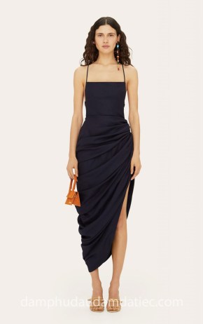 đầm dạ tiệc đẹp tp hcm sài gòn meera meera fashion concept váy xẻ tà Jacquemus SS2018 ROBE SAUDADE NAVY