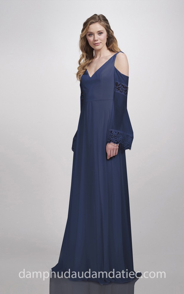 may đầm phụ dâu đẹp sài gòn tp hcm áo cưới meera meera bridal váy trễ vai Theia 2018 Astor