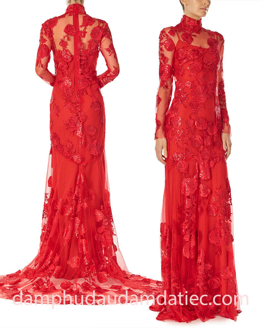 high neck long sleeve dress