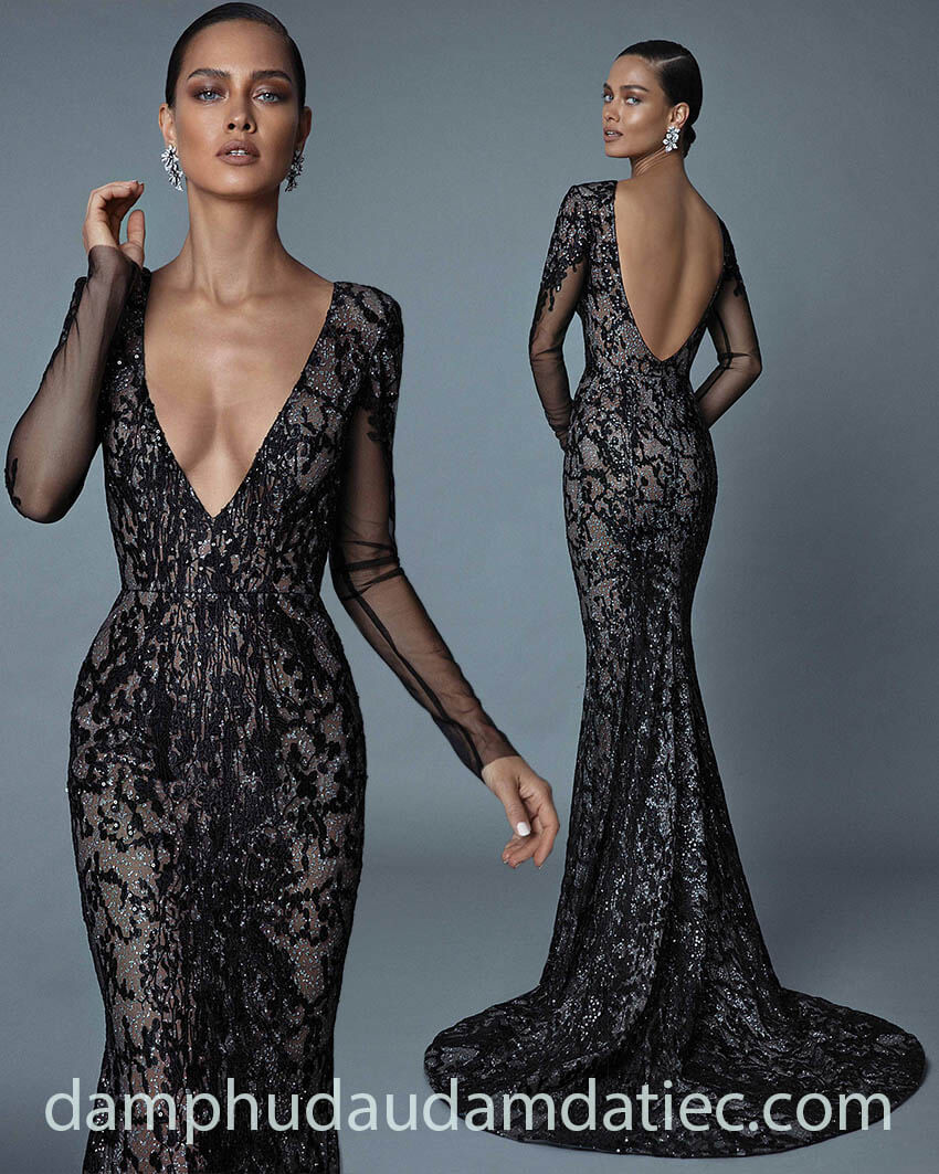 V neck long sleeve winter mermaid dress