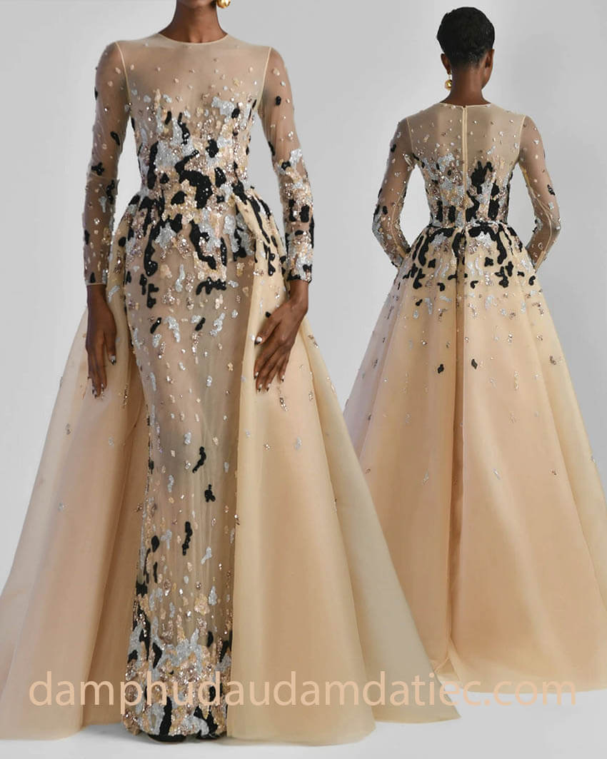 statement beaded tulle overskirt winter dress
