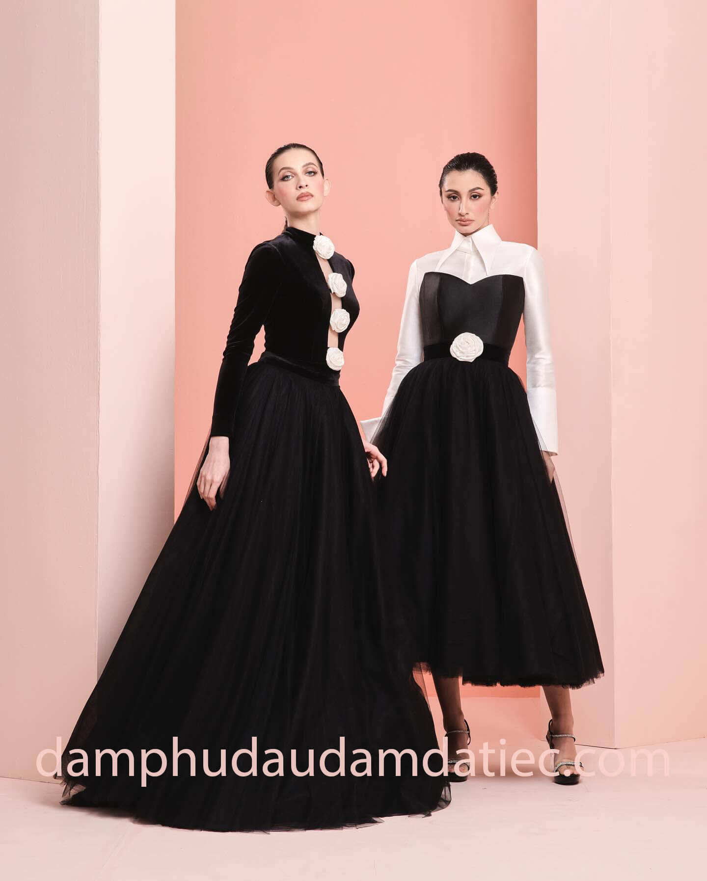 long sleeve winter dress in black and white