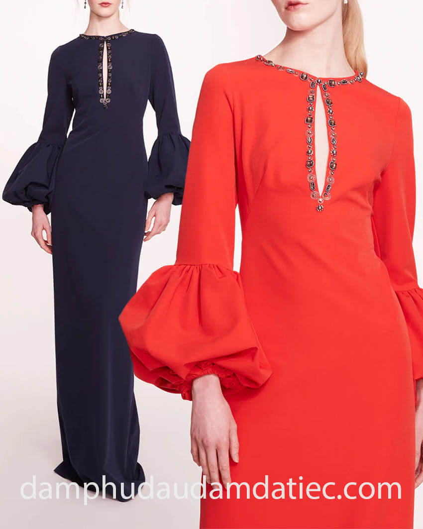 puff sleeve column gown