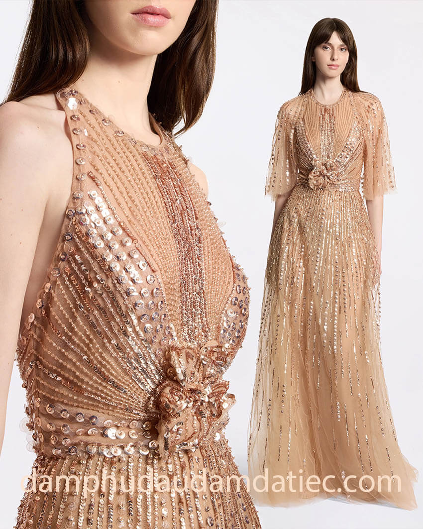 sequin embroidered capelet winter dress