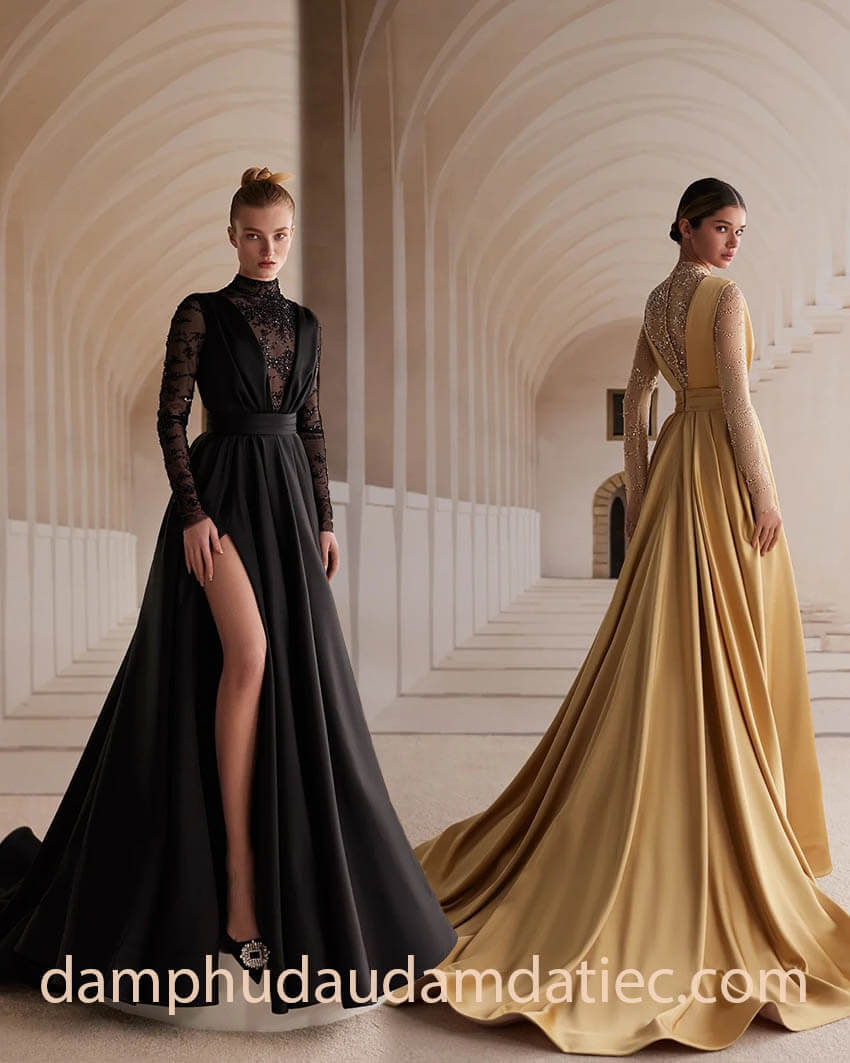 turtleneck dress with slit skirt