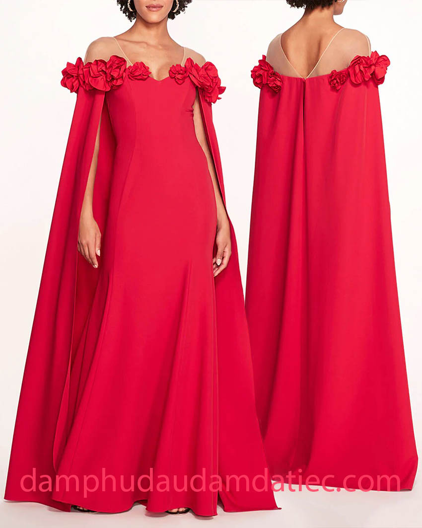 chic 3D floral cape dress design