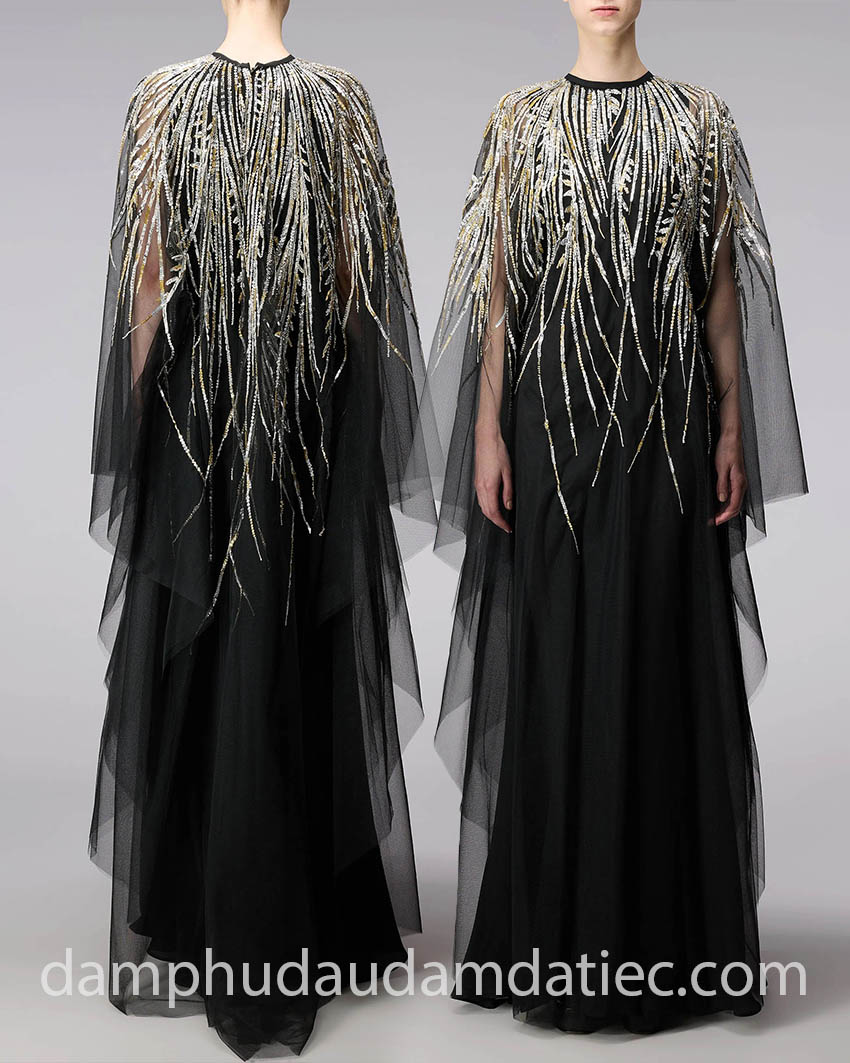 embellished sheer cape dress