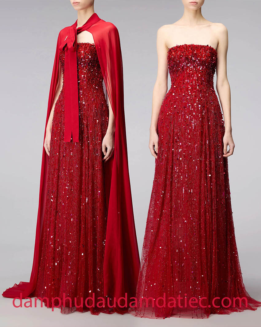 couture beaded embroidered evening gown pairs with airy cape