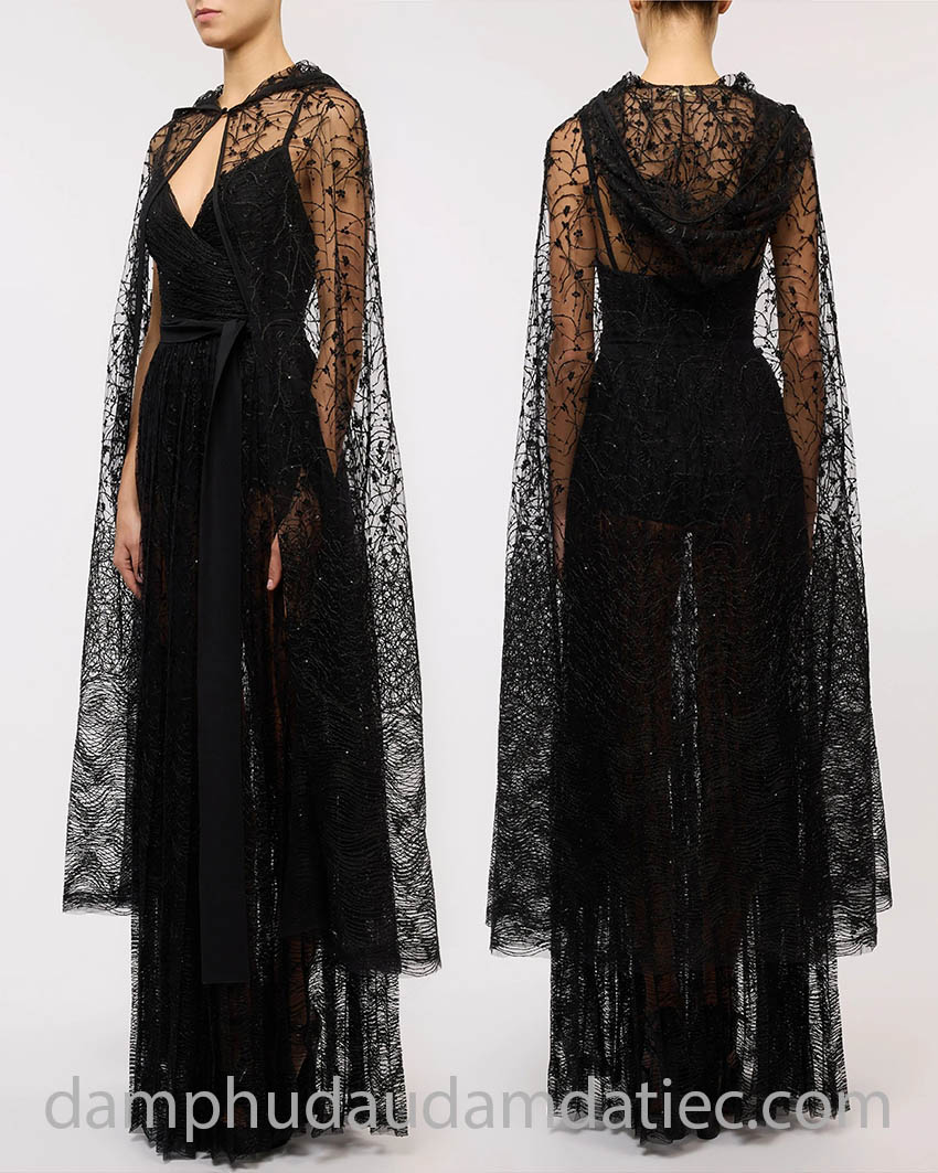 hooded cape long dress