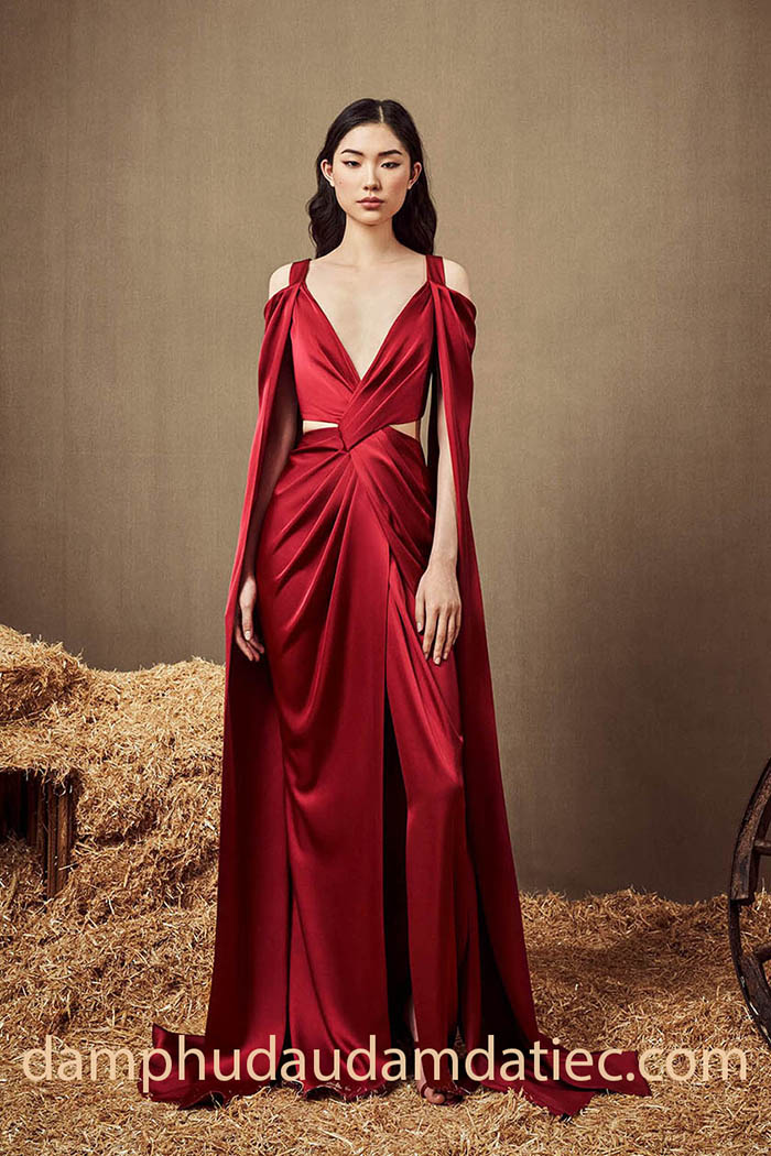 thiết kế váy dạ hội phối tay áo choàng