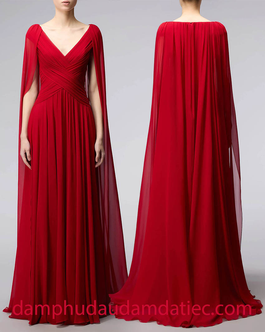 thiết kế váy dạ hội phối áo choàng phong cách minimalist